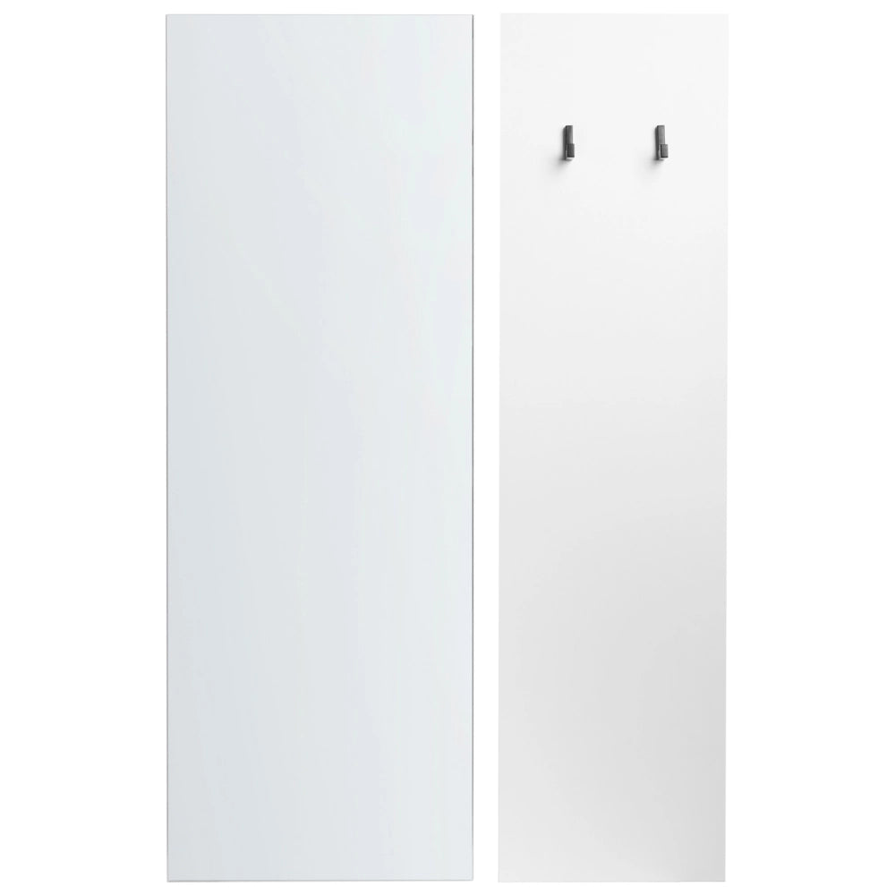 Set da ingresso: mobile da ingresso in truciolato bianco con scarpiera, specchio e ganci appendiabiti, stile moderno minimalista