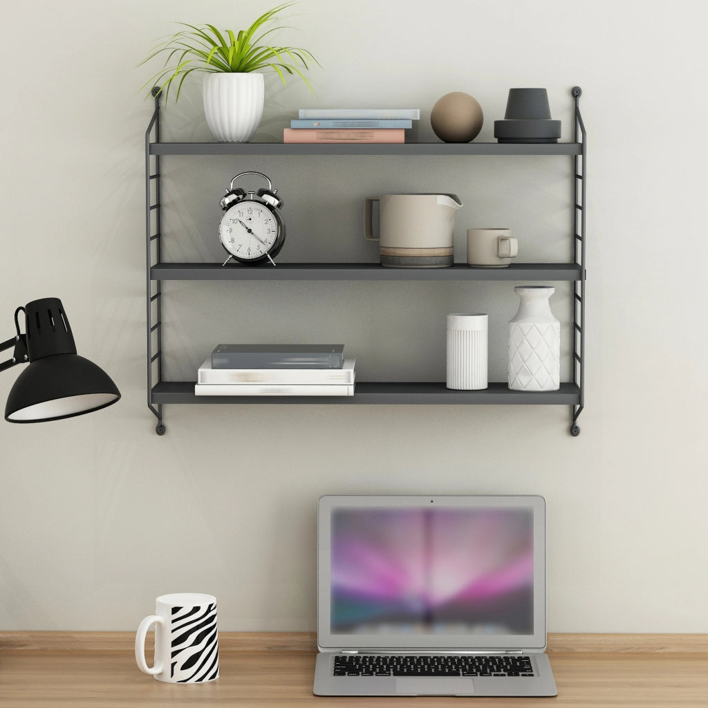Set di 3 Scaffali da Parete Strängnäs a 3 Ripiani Regolabili  50 x 60 x 15 cm Acciaio Grigio scuro [en.casa]