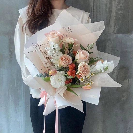 Papier di Carta di Cotone Coreano 50 Fogli - Papier di Fiore Non Tessuto per Fiori Freschi (Bianco)