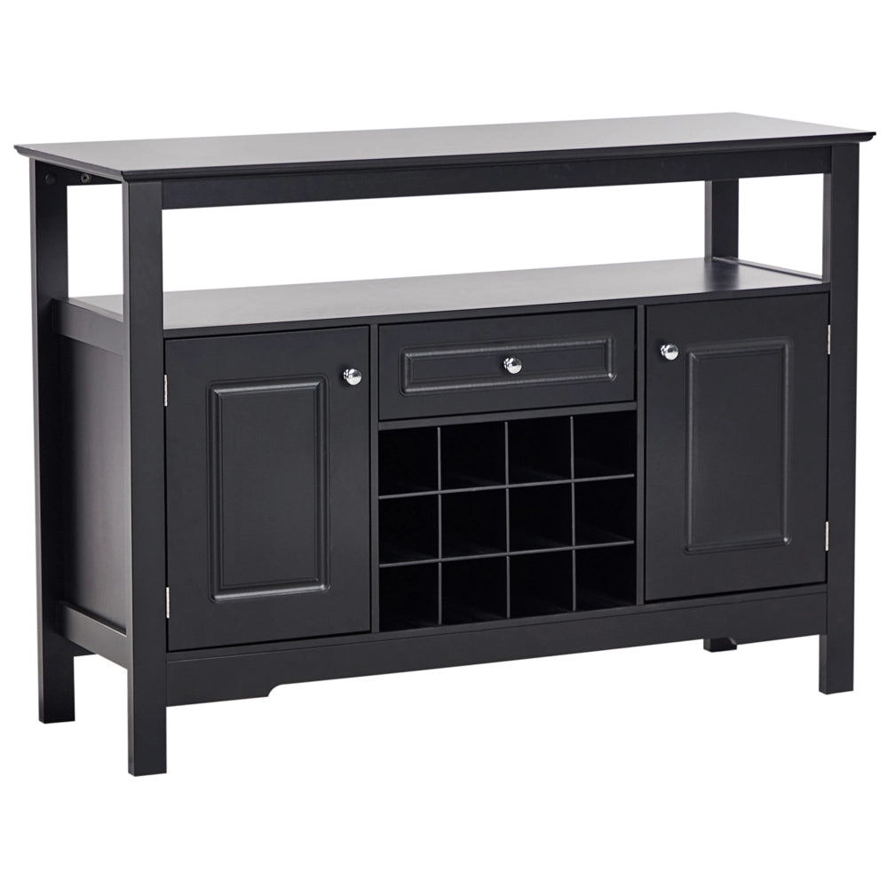 Credenza in MDF nero con frontali in vetro 2 ripiani ad anta cassetto portabottiglie credenza in stile mediterraneo corridoio