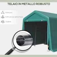Garage Moto per Esterno 2.4x2 m, Tenda Garage per Attrezzi in Metallo e Tessuto PE, per Moto e Biciclette, Verde