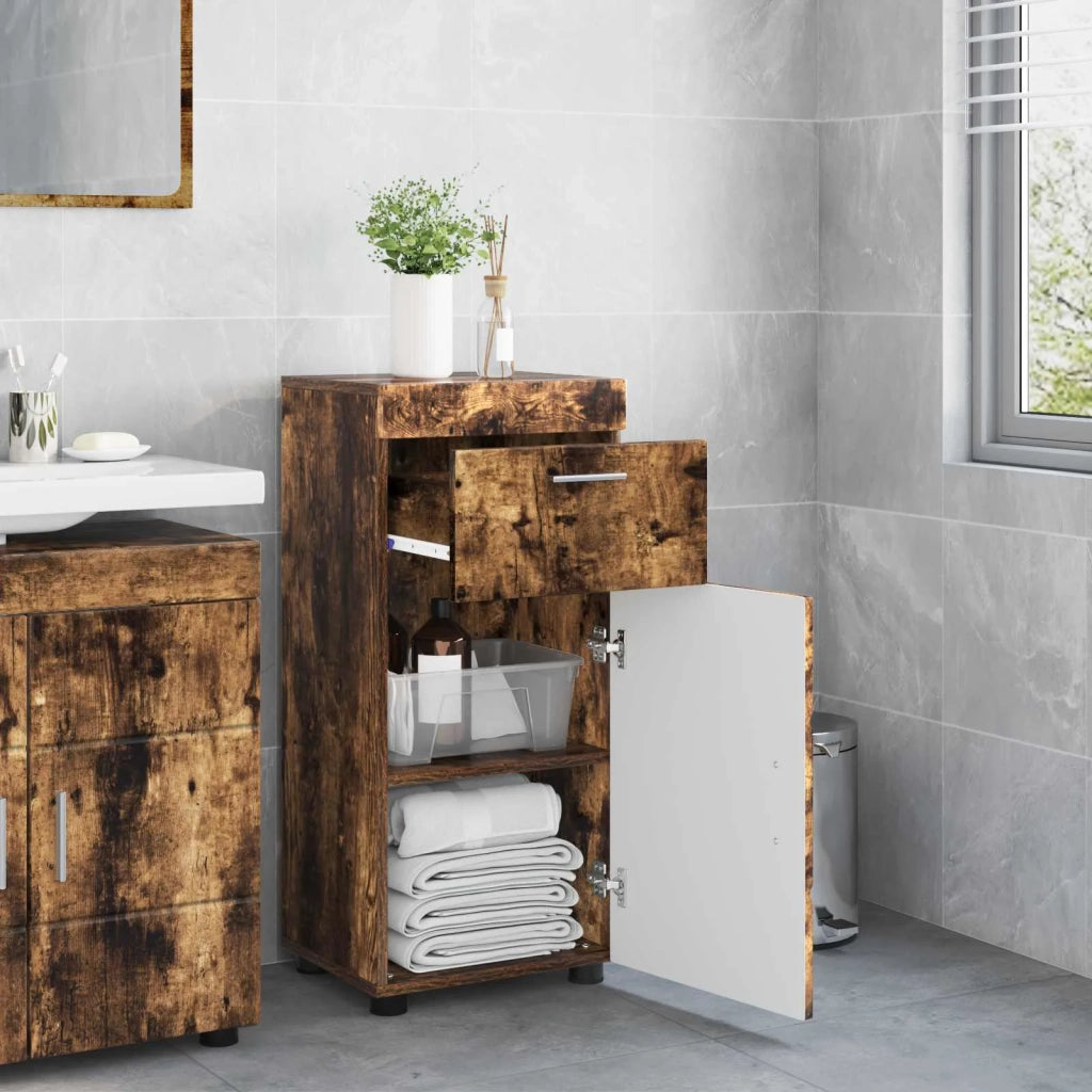 Set di Armadi da Bagno | Armadio da bagno TULUM Rovere fum¨¦ 37 x 31,5 x 82 cm