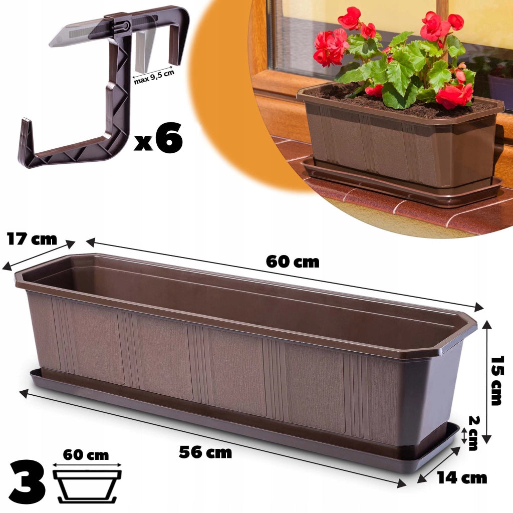 KADAX Fioriera da balcone 60 cm, supporto per vaso, manici (3 pezzi)