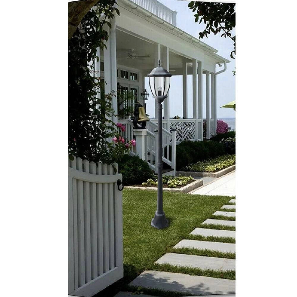 Trade Shop - Lampione Giardino Lanterna Nero Vetro E27 Luce Esterno Alluminio 178x24 Cm Es35 -