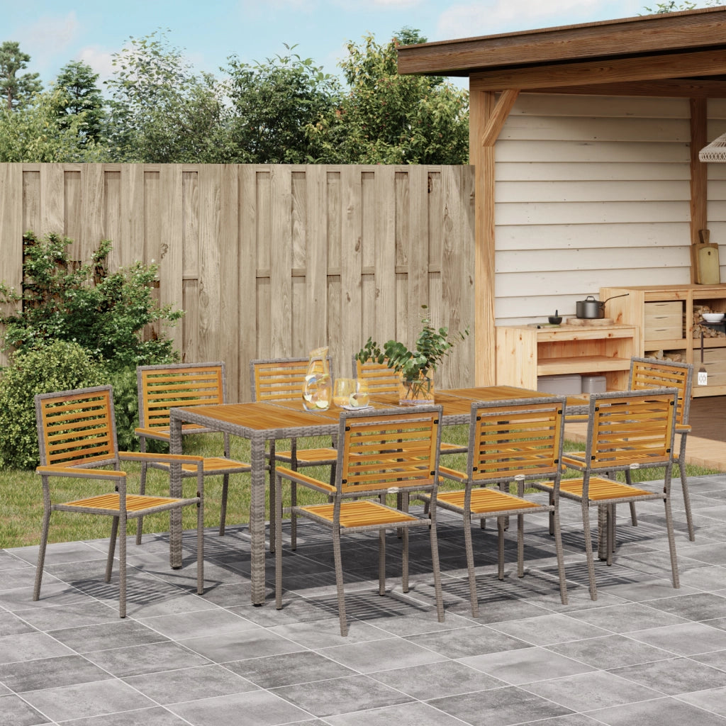 Set da Pranzo per Giardino 9 Pezzi Grigio Polyrattan Acacia