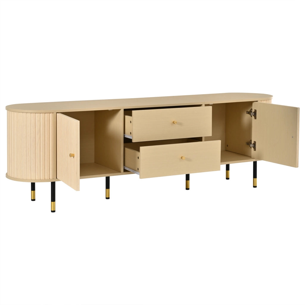 Mobile TV Lowboard 180x40x58 cm in effetto legno naturale, con 2 cassetti, 2 ante scorrevoli, gestione cavi e struttura robusta