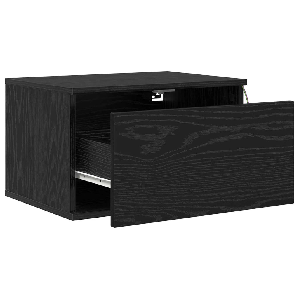 Set di 2 Mobiletto da Comodino | Armadio da Notte | Mobiletto da notte a parete con cassetto Rovere Nero