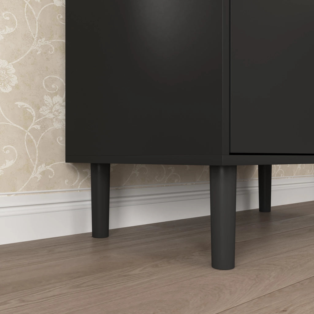 Libreria Alta con Ante in Vetro Temperato e Ripiani Regolabili ¨C MINIMAL ¨C Nero, MDF Laccato