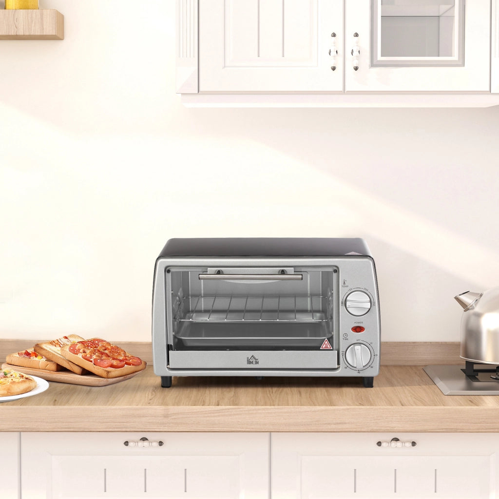 Mini Forno Elettrico 10 L 750 W Argento e Nero con Temperatura 100-230°C; Timer 60 Min; Teglia e Griglia