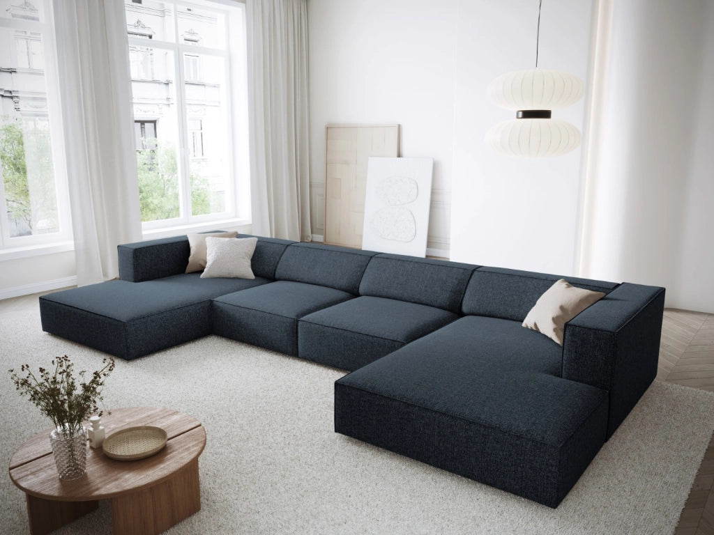 Cosmopolitan Design - Divano panoramico "Arendal" 6 posti in ciniglia blu reale 