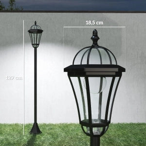 Lampada Solare Da Giardino Doppia Ø18,5 X H129 Cm Plastica Nera Per Esterni Con Sensore Crepuscolare