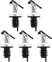 Set di Dispensatori per Olio e Vino - Acciaio Inossidabile - Accessori da Cucina - Sicuro da Caduta - Per Cucina e Bar - Adatto per Diverse Bottiglie - Argento - 5 Pezzi