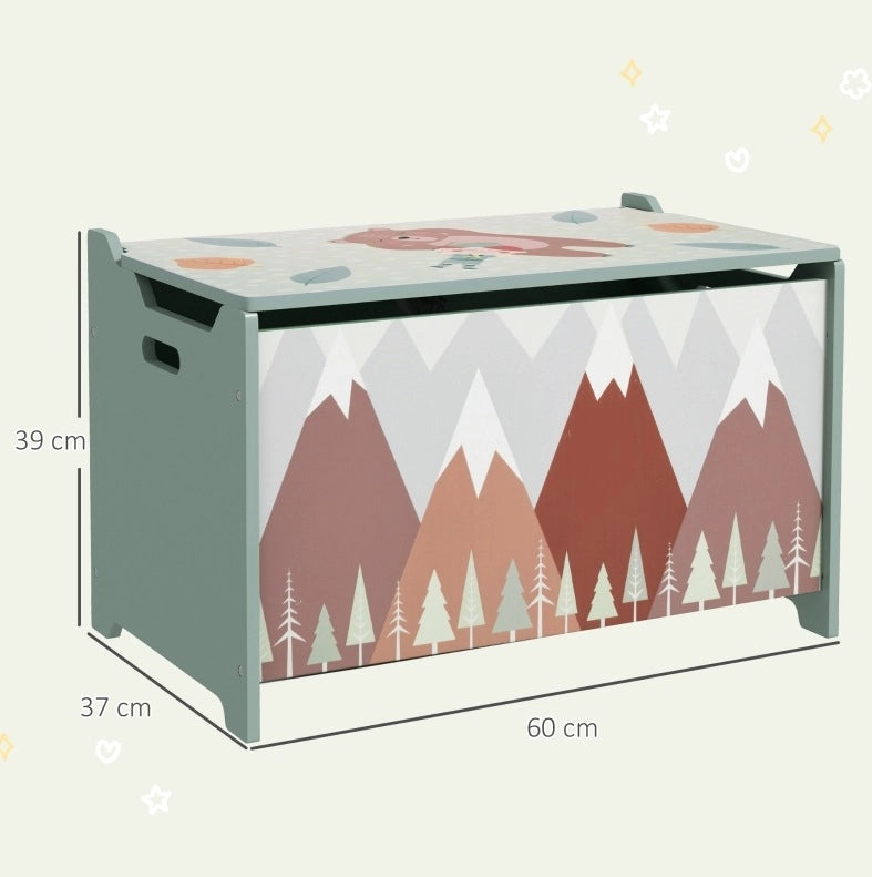 Cassapanca portagiochi 60x37x39 cm con coperchio di sicurezza in legno verde