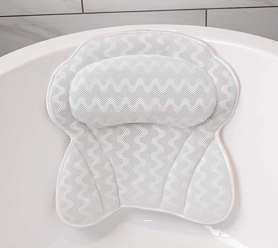 Cuscino per Bagno - Cuscino per Spa - Cuscino per Relax - Cuscino per Bagno con Supporto Cervicale - 42x44cm - con Appoggio Anti Slip - Bianco - per Bagno e Jacuzzi - accessori per Bagno