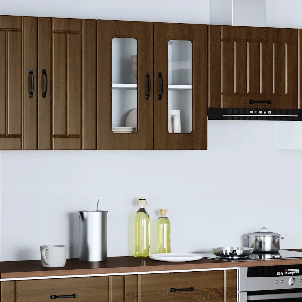 Pensile da Cucina con Porta in Vetro-Mobile Cucina da Parete Kalmar Rovere Marrone 215140