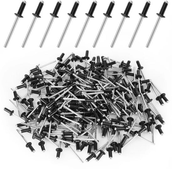 Set di viti a chiodo in alluminio, 200 pezzi, viti a chiodo a testa nera, 4 x 10 mm, viti a chiodo a chiusura rapida per edifici, navi, autoveicoli e industria.