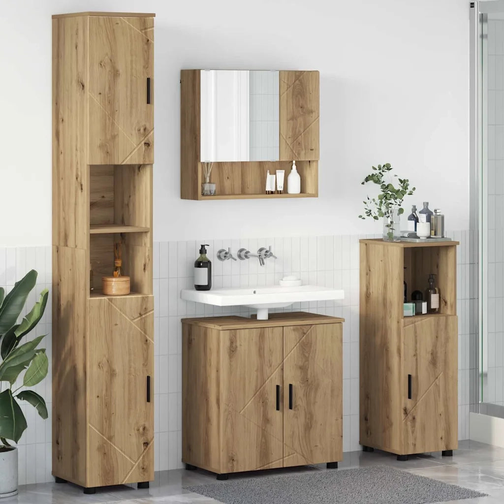 Set di mobili per il bagno con porta 4 pcs Rovere artigianale 3392972