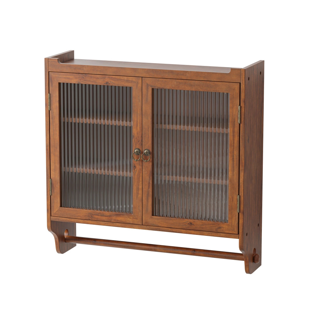 OKWISH Pensile da Parete con 2 Ante in Vetro, 3 Ripiani e Portaasciugamani, per Bagno o Cucina, 63 x 18 x 60 cm