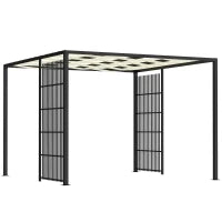 Pergola per Esterno 3x3 m con Copertura Ondulata e Pannelli Laterali, in Metallo e Poliestere Nero