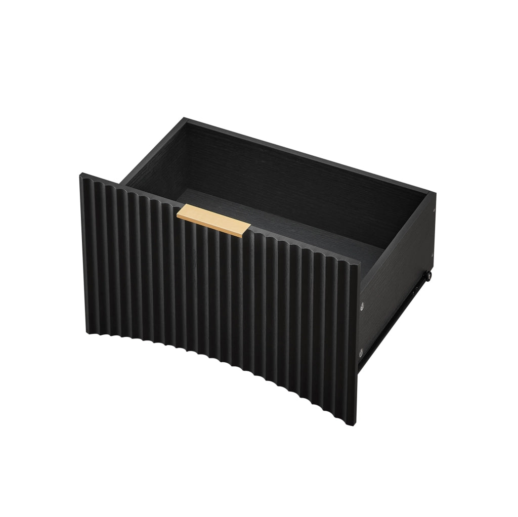 Comodino 58 x 38 x 60 cm nero in truciolato e metallo con vano e cassetto