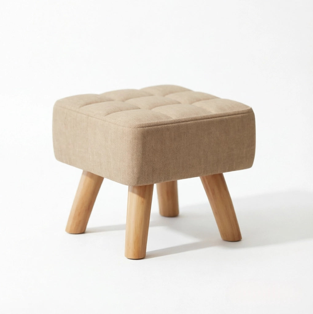 Pouf 27x27x26 cm imbottito in lino marrone chiaro
