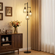 Lampada da Terra Industriale con 3 Paralumi e Intensit¨¤ Regolabile. in Acciaio. 30x30x170.5 cm. Nero