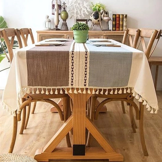 Tavolo da Cucina Copertura Moderna con Strisce, Telaio per Tavolo da Pranzo in Cotone, Lino Elegante per Coprire il Tavolo da Cucina, Lavabile, Copertura per Tavolo da Pranzo (55 x 87 pollici, 6-8 posti a sedere, rettangolare/ovale, azzurro)
