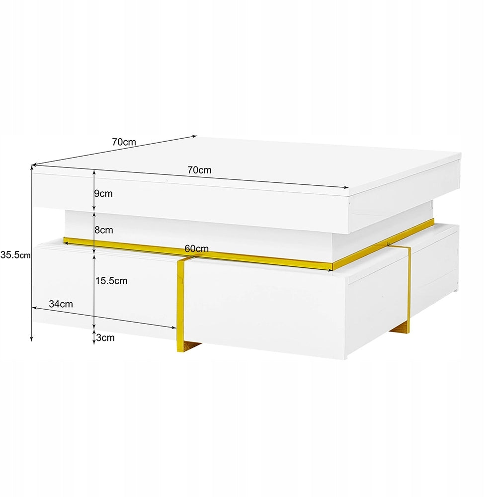 Tavolino da caff?? con cassetti - Xylo - 70x35.5x70cm, dettagli dorati