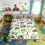 Tappeto per Bambini con Modelli di Dinosauro e Veicoli da Costruire - Set di Microfibra Comfortevole