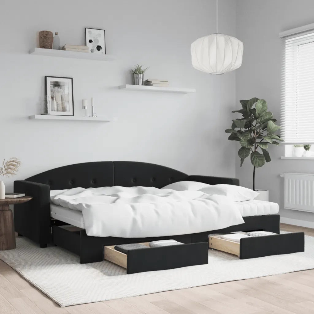 Divano Letto Estraibile con Cassetti Nero 80x200 cm in Velluto