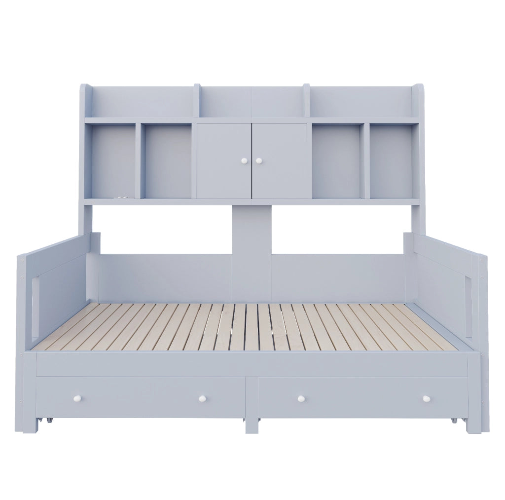 Divano letto estraibile 90x190 cm con cassetti e LED in legno grigio