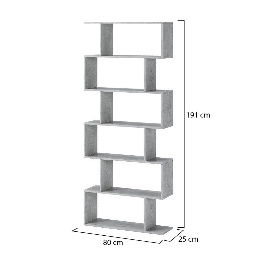 Biblioteca Clisi, Libreria 5 Ripiani, 80x25x191h cm Grigio Cemento