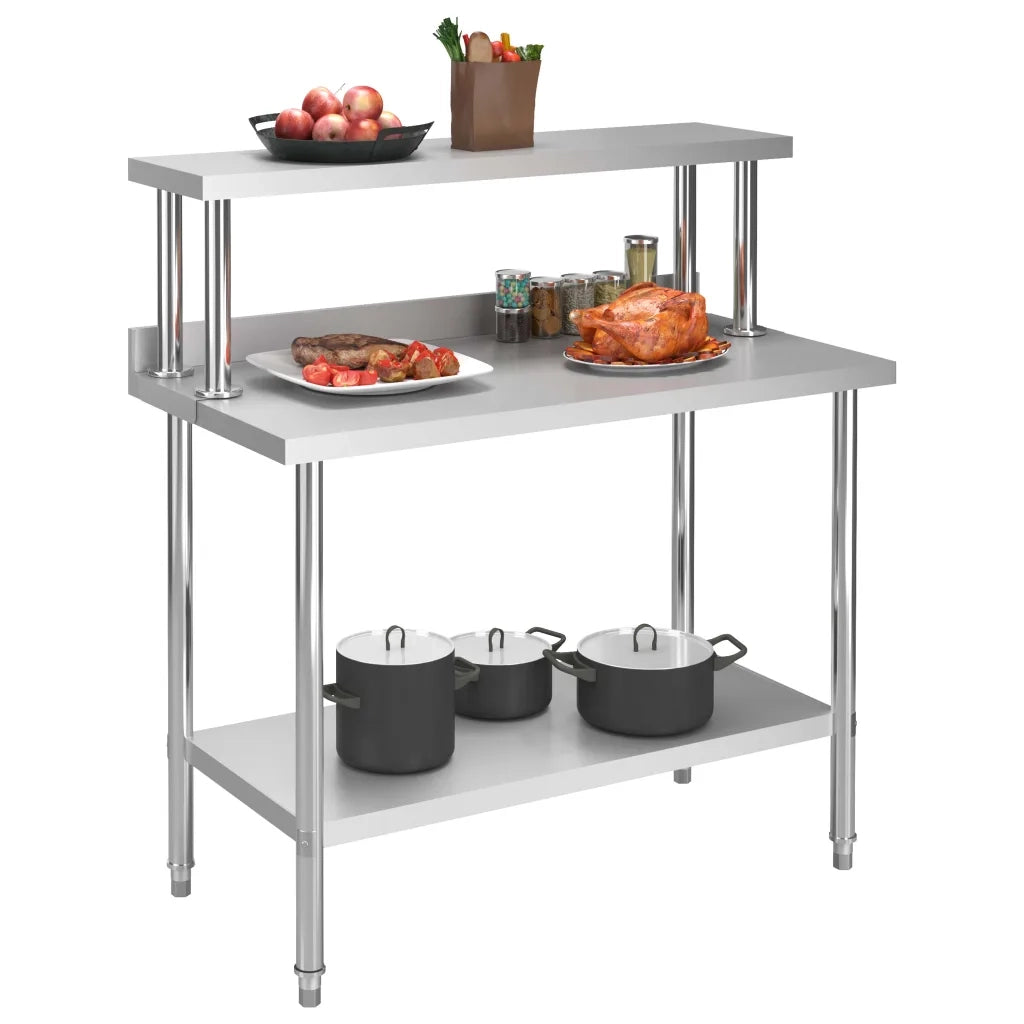Tavolo Lavoro Cucina con Mensola 120x60x120 cm in Acciaio Inox CFW9416711