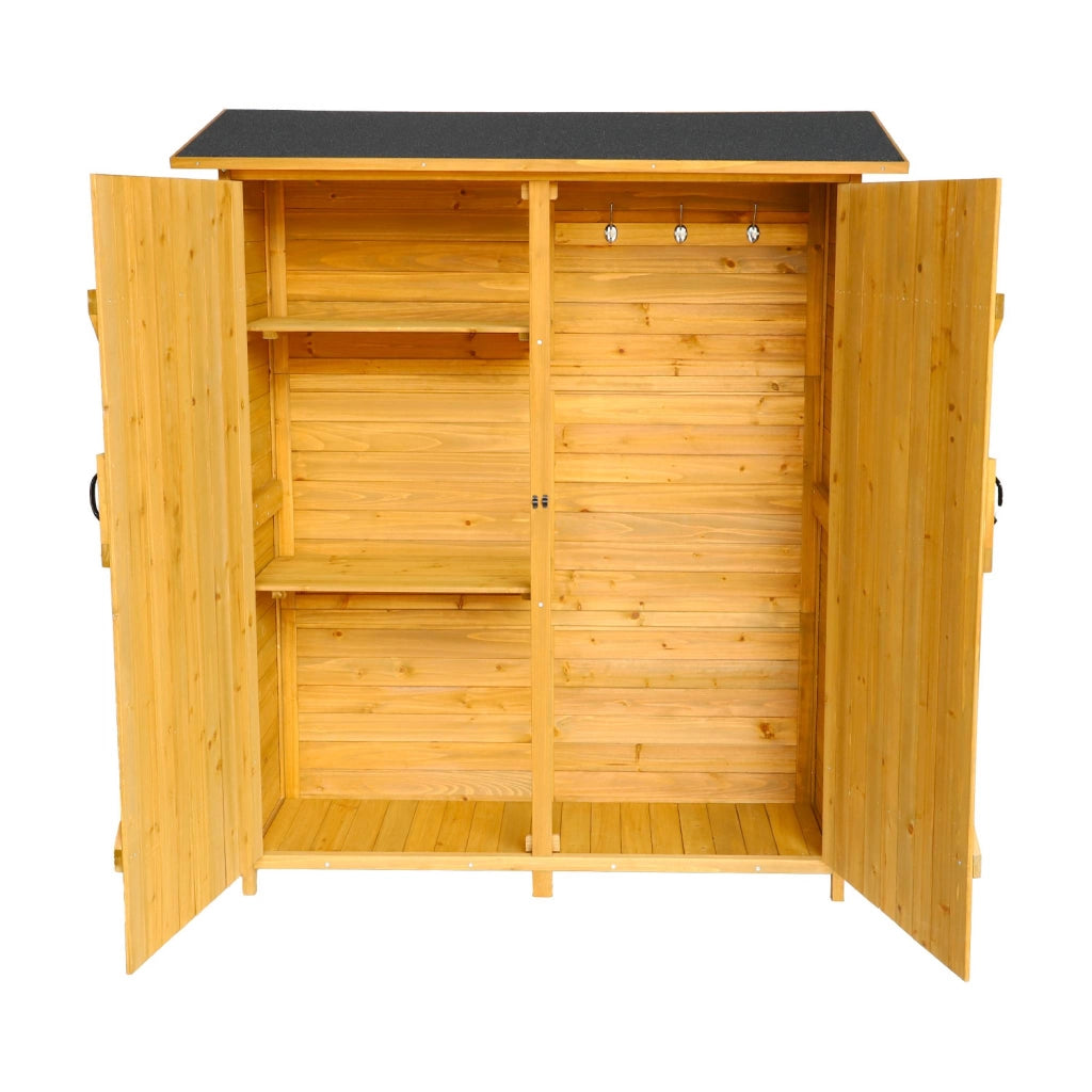 Casetta da giardino in legno d'abete e 4 vani portaoggetti, 140cm,