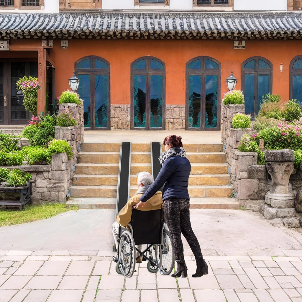 2X Rampa Telescopica per Sedie a Rotelle 107-183 cm in Alluminio, Rampa per Sedie a Rotelle, Capacità di Carico 300 kg, Rampa Telescopica, Rampa di Carico, Regolabile, Portatile per Sedie a