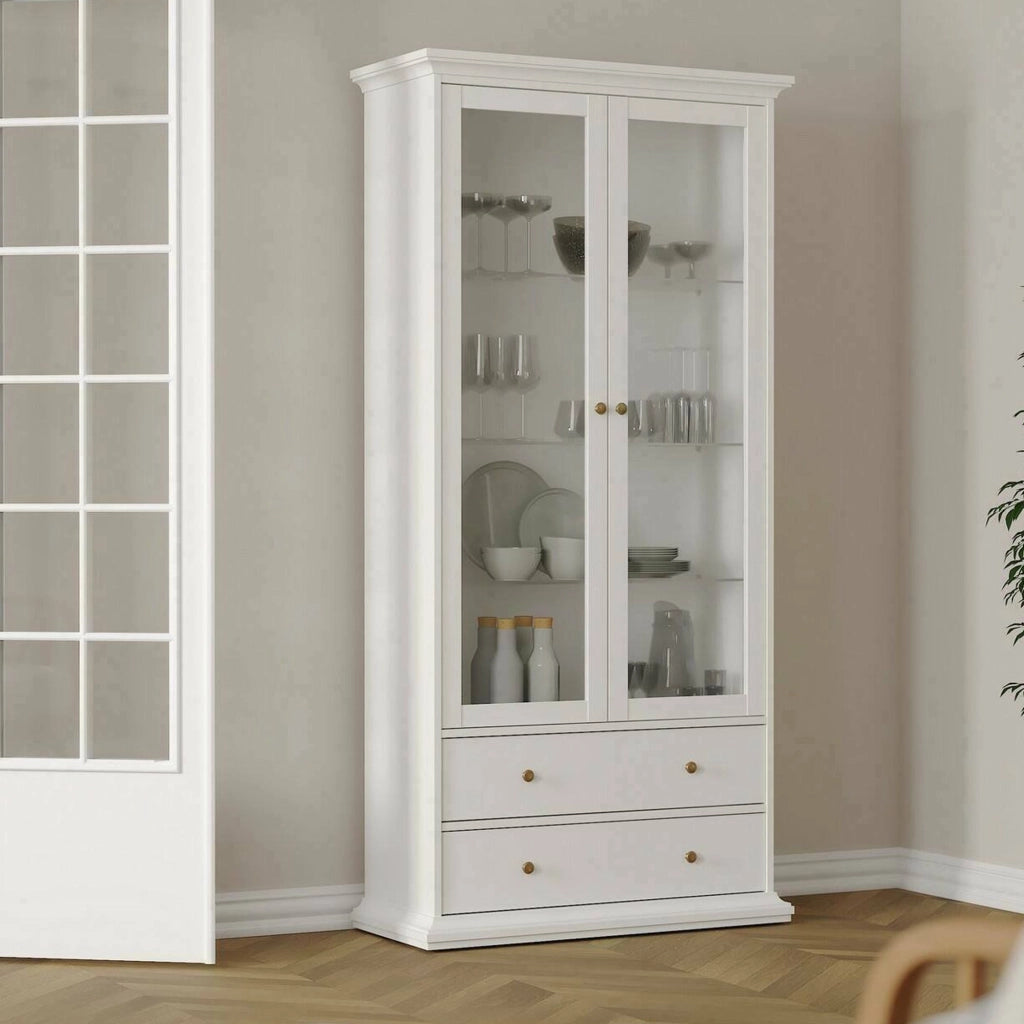Vetrina Honore, Credenza espositiva, Vetrinetta multiuso, Madia da soggiorno, 96x42 h201 cm, Bianco