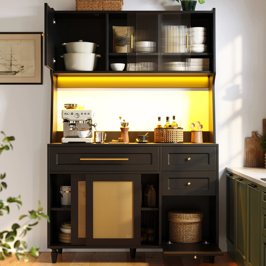ARMADIO ALTO con LED e ante scorrevoli 120x45x195,5 cm Nero MDF