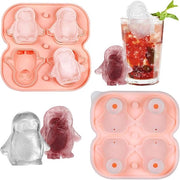Scatola per Cubetti di Ghiaccio in Silicone - 4 Pezzi - Scatola per Cubetti di Ghiaccio in 3D con Forma di Pinguino - Reutilizzabile con Coperchio e Filtro - Senza BPA per Cubetti di Ghiaccio per Cocktail Whiskey