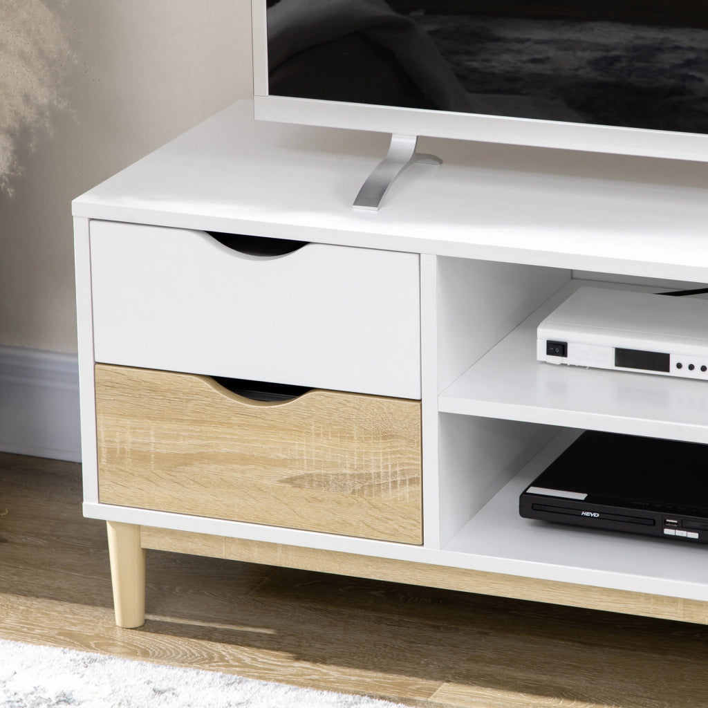 Mobile TV con mensole e cassetti per televisori fino a 55 pollici ¨C Minimal ¨C Bianco e rovere 120x40x44,5 cm