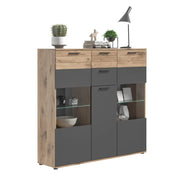 Buffet alto con porta in vetro - Grigio antracite e rovere chiaro - SELMA