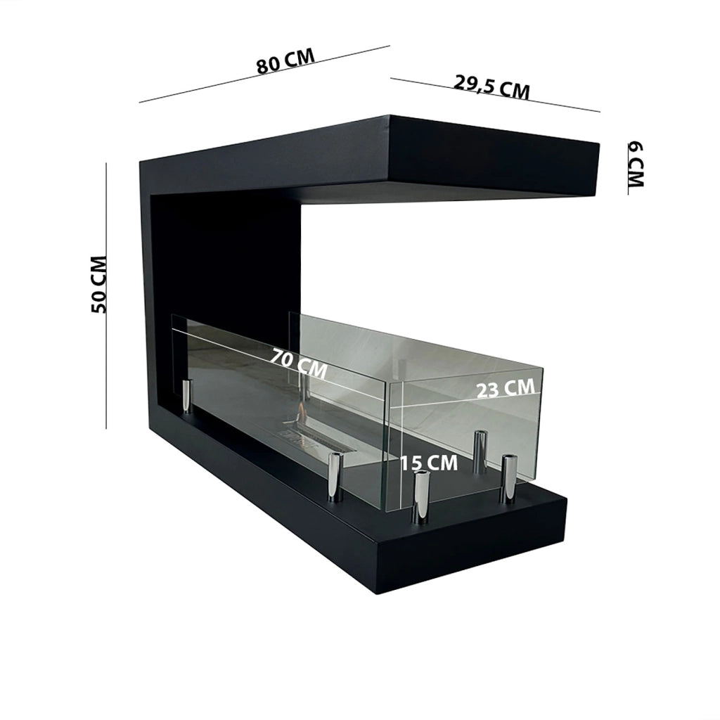 Camino a Bioetanolo da Terra Artico Design Aperto e Vetri Protettivi Serbatoio 850 ml in Acciaio Verniciato Nero