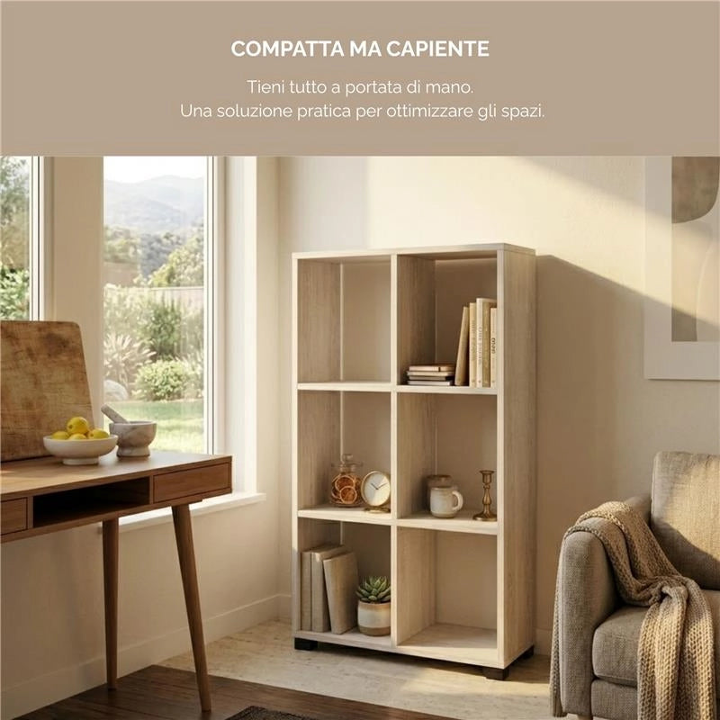 LIBRERIA CUBICA IN LEGNO BIANCO MODERNA CON 6 RIPIANI DIMENSIONI 60X24X98 CM