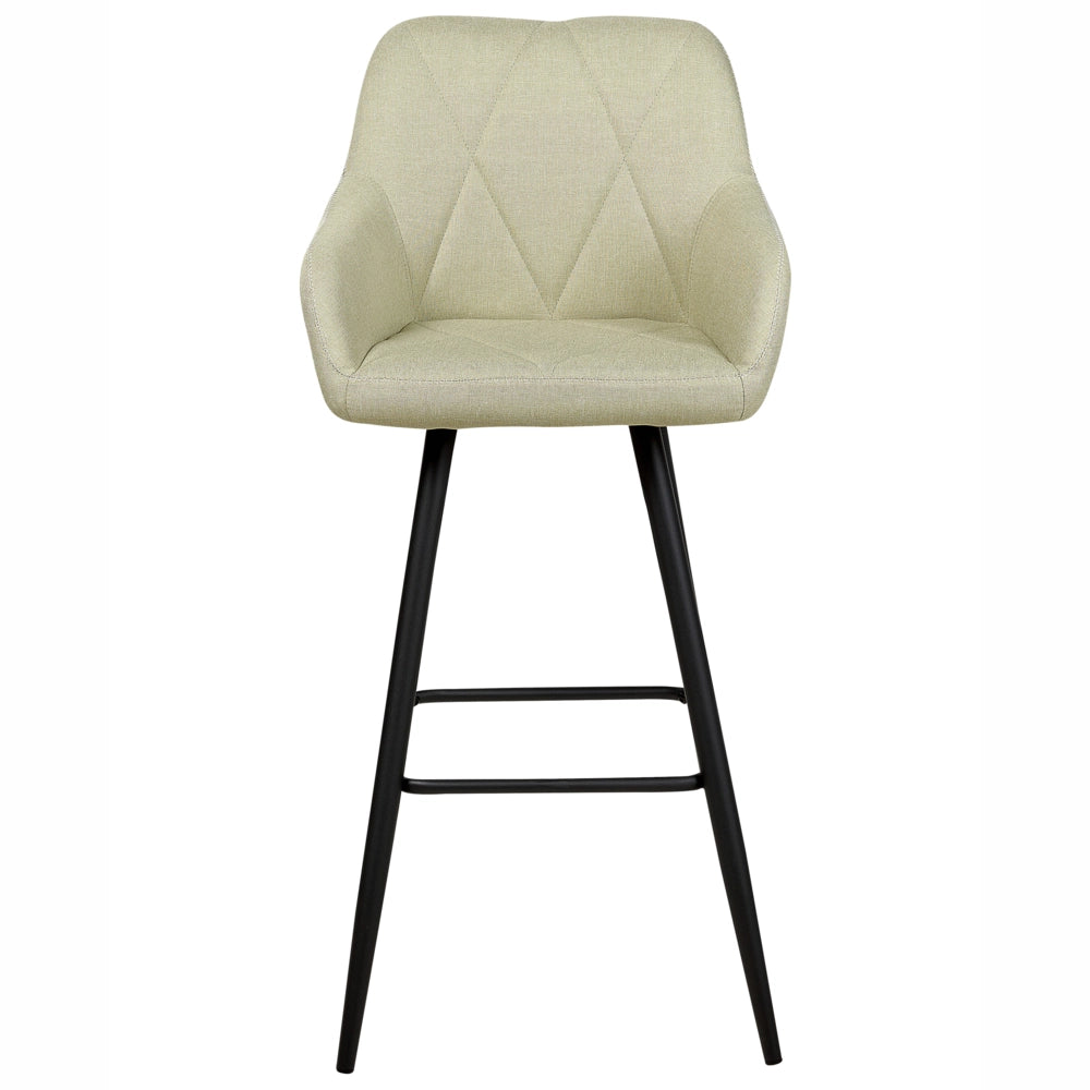 Set di 2 Sgabelli Bar Tessuto Verde Chiaro con Braccioli Schienale Trapuntato Gambe in Metallo Nero