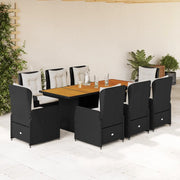 Set da Pranzo da Giardino 9 pz con Cuscini Nero in Polyrattan 3262780