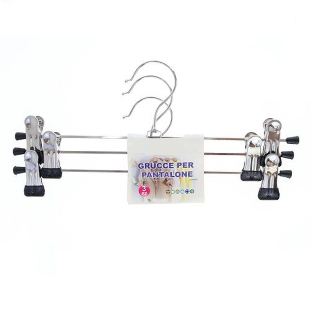 Trade Shop - Set 3pz Grucce Per Pantaloni Gonne In Acciaio 30cm Appendiabiti Vestiti Con Clip 79334 -