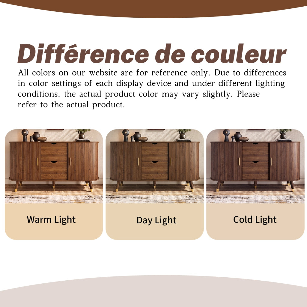 Credenza con 2 Ante Scorrevoli e 2 Cassetti; Angoli Arrotondati; Stile Moderno; in MDF; 140×40×79;5 cm; Noce