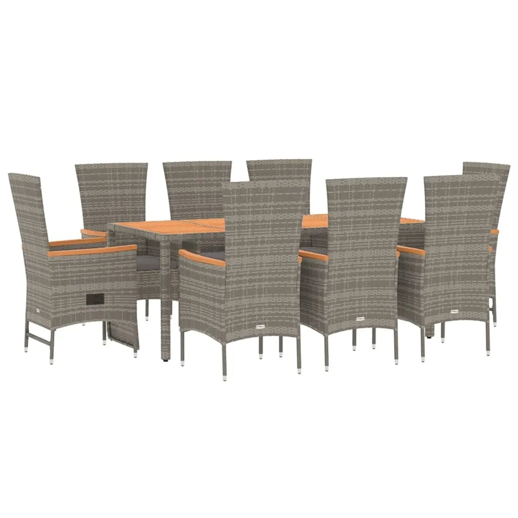 Set da Pranzo da Giardino 9 pz con Cuscini in Polyrattan Grigiocod mxl 76432