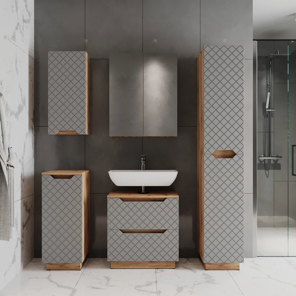 Vicco mobiletto bagno Rovere/grigio con struttura in piastrelle 33.4 x 81.9 cm
