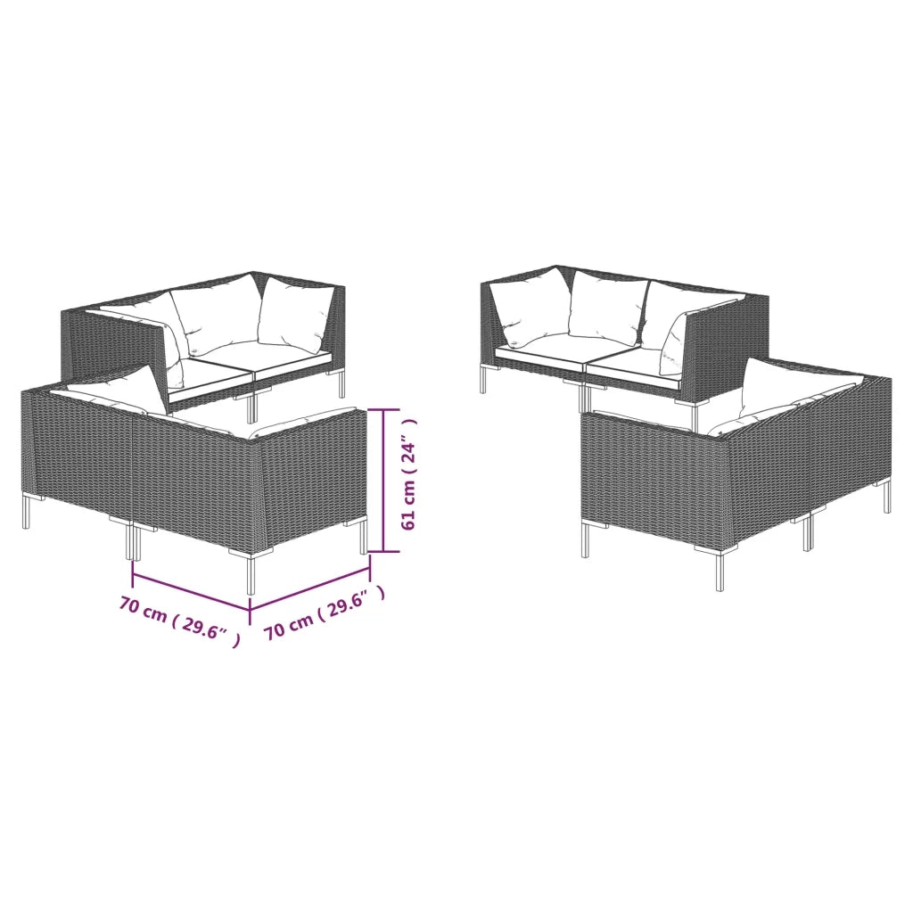 Set Divani Giardino 8 pz con Cuscini in Polyrattan Grigio Scuro cod mxl 38819