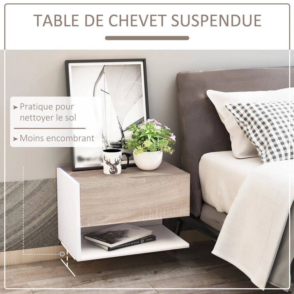Comodino sospeso ¨C zephmum ¨C 2 pezzi, bianco, legno effetto rovere